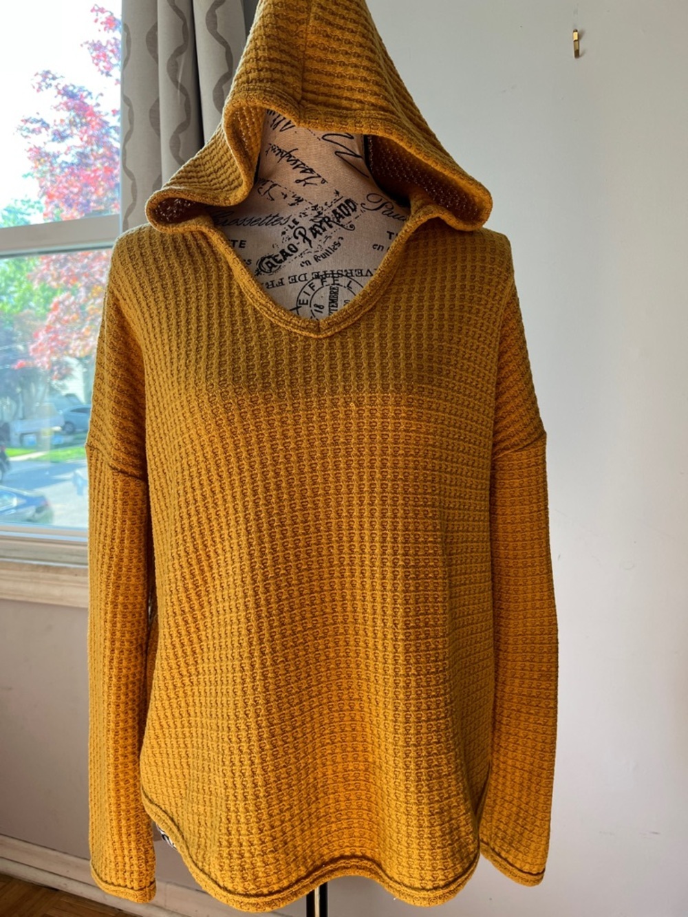 Cozy Comfy Waffle-Knit Hooded Grunge Sweater